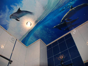 Натяжной потолок с фотопечатью для ванной комнаты